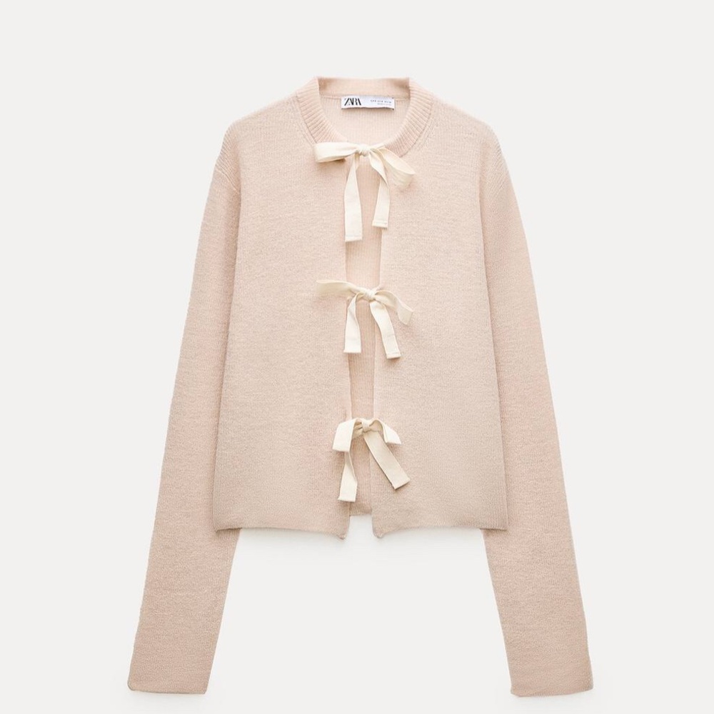 Zara wool creme beige cardigan with bows